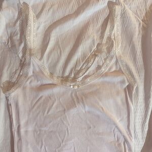 Aritzia white lace trim bow tank